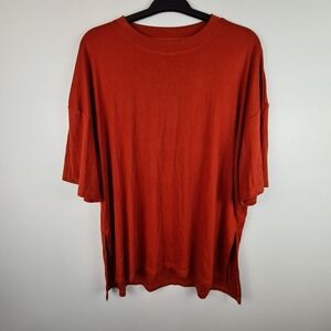 Pretty Garden Tunic Tee Shirt Women's L Crew Neck Short Sleeve Oversized Orange